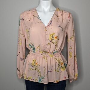 ✨3/$15 Worthington pink floral button accent blouse XS